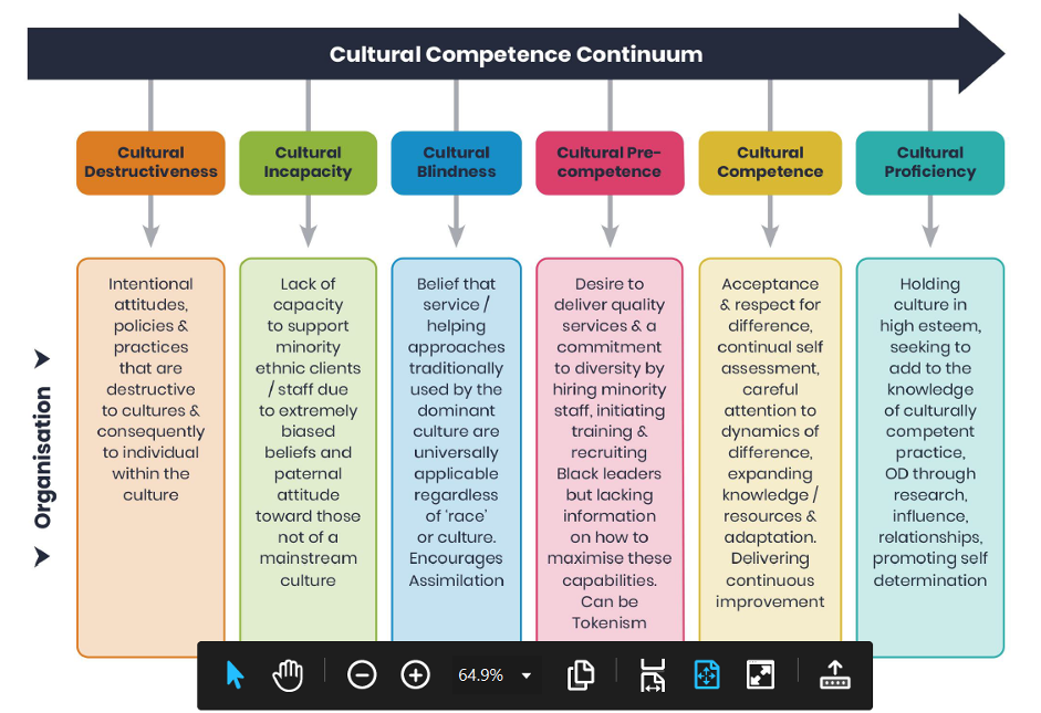 A graphic showing the cultural competence continum